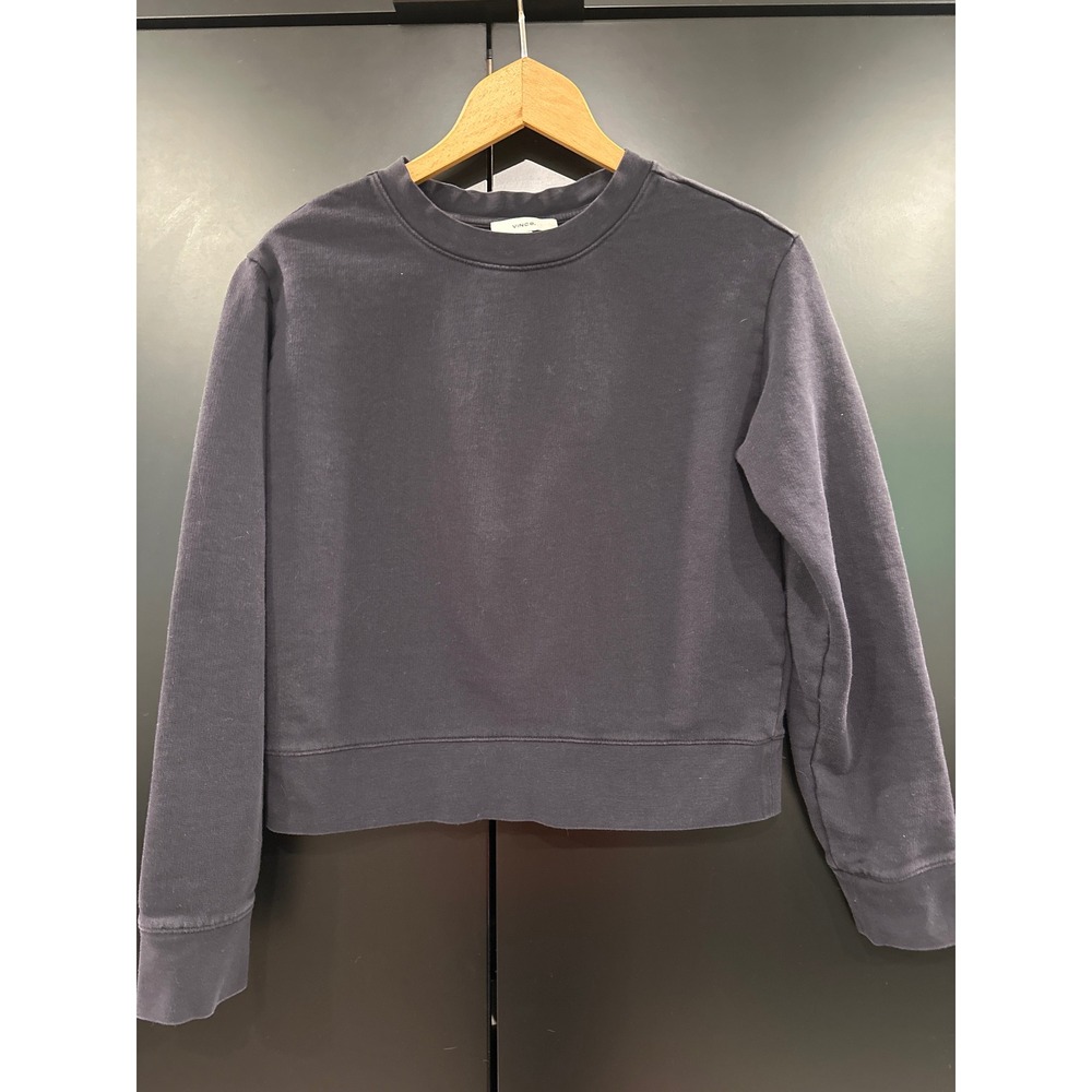 Vince Navy Blue Cotton French Terry Cropped Crewneck Sweatshirt Small